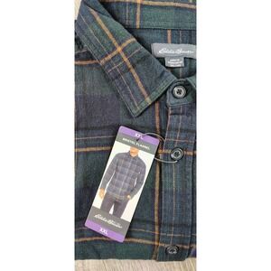 Eddie Bauer XXL Shirt Mens Green‎ Plaid Bristol Flannel Button Up NWT
